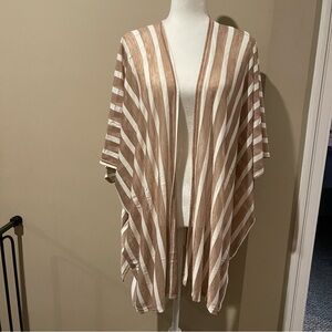 Cream and Beige Striped Kimono-Style Accent Wrap
